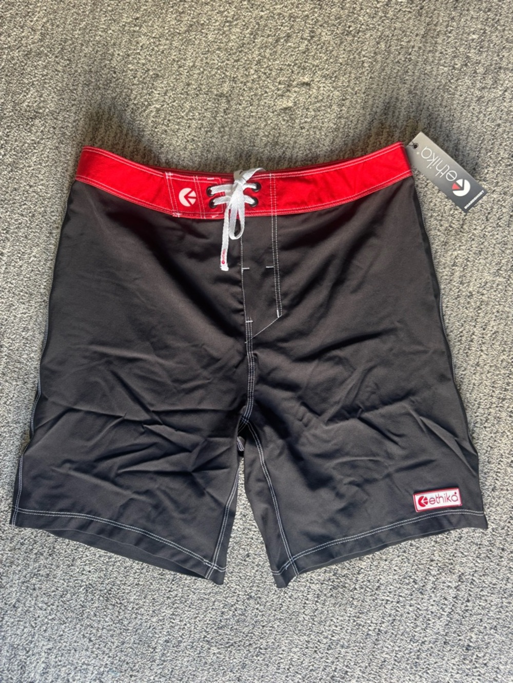 ethika Men’s Black Swim Shorts with Red Waistband